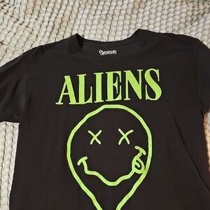 Spencer's Black Tee with Neon Green Alien Design